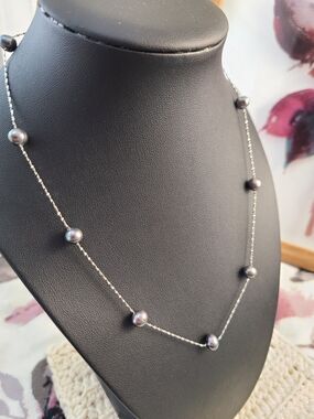 Sterling Silver Grey Pearl Necklace 18" Floating Freshwater Station Italy NWOT